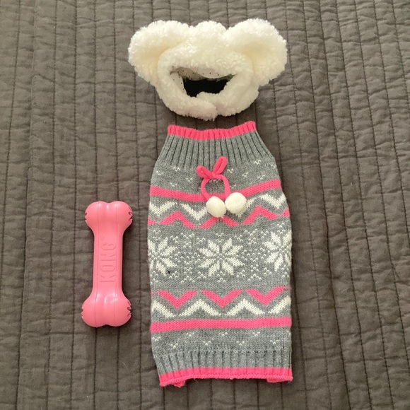 Puppy dog Sweater, Hat & Kong Bone - Picture 1 of 11